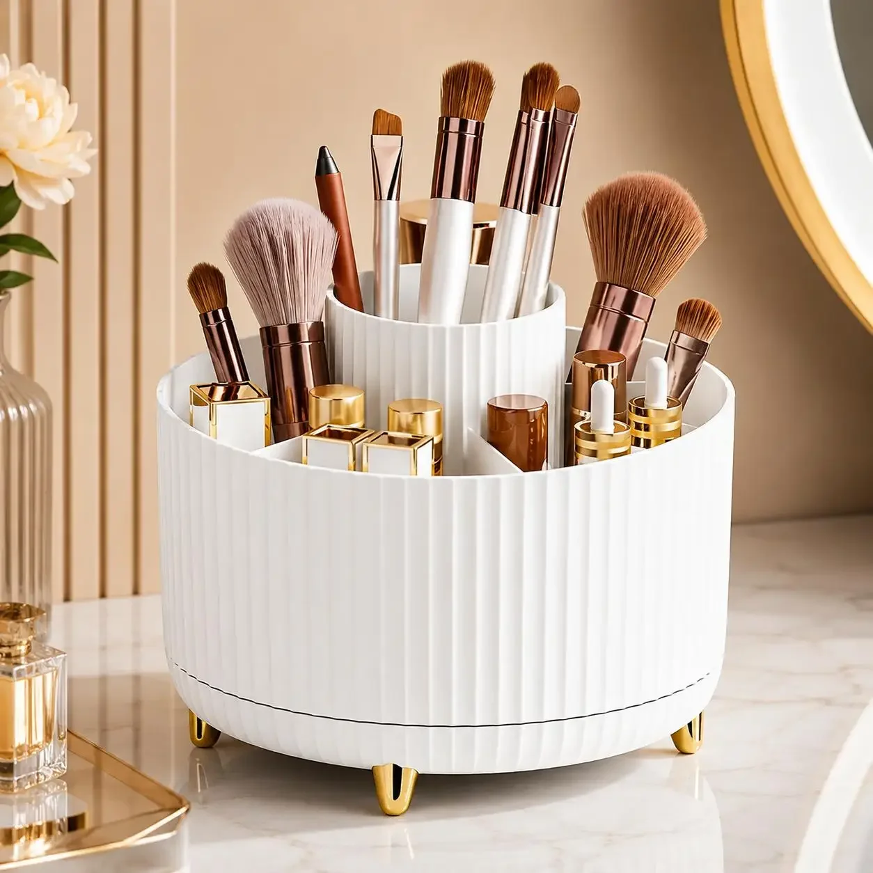 منظم مكياج دوّار 360 درجة، صند - مراجعة Luxury Skincare Makeup وسعره
